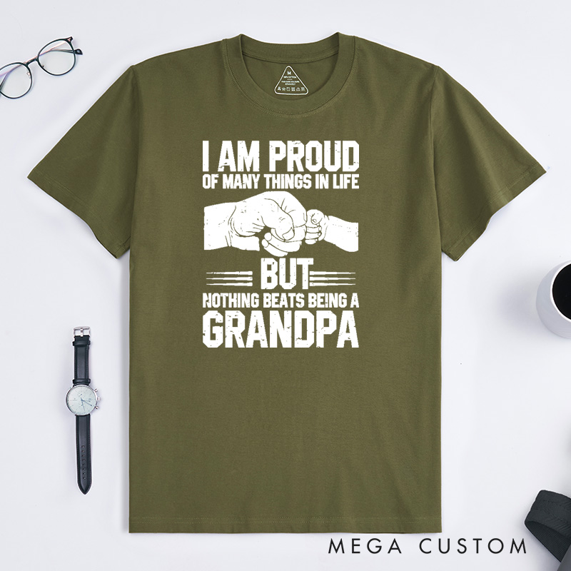 Personalized Grandpa T-Shirt Custom I Am Proud Nothing Beats Being a Grandpa Gift for Grandfather Father's Day Birthday Comfortable Cotton Shirt