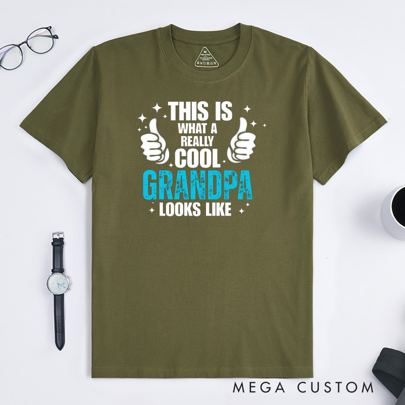 Personalized Grandpa T-Shirt Custom This Is What a Really Cool Grandpa Looks Like Gift for Grandfather Father's Day Birthday Comfortable Cotton Shirt
