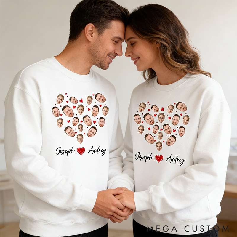 Personalized Custom Photo and Name Crewneck Valentine's Day Sweatshirt with Name Valentine's Day Gift for Man Woman Anniversary Gift