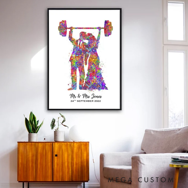 Personalized Gym Protaint Fitness Couple Watercolour Print Gym Art Decor Gift for Gym Lover