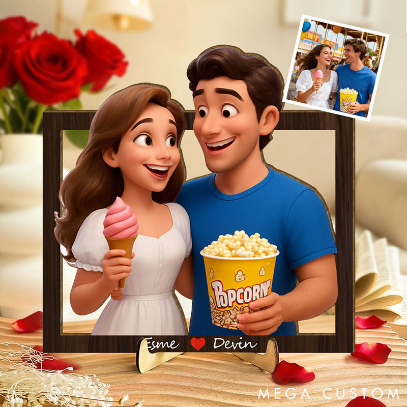 Personalized 3d Wooden Cartoon Wall Art Custom Cartoon Couple Portrait Wood Home Decor Valentine's Day Gifts Anniversary Gift