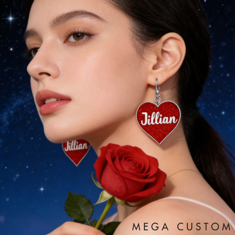 Personalized Sparkling Heart Earrings Custom Name Romantic Gift for Her