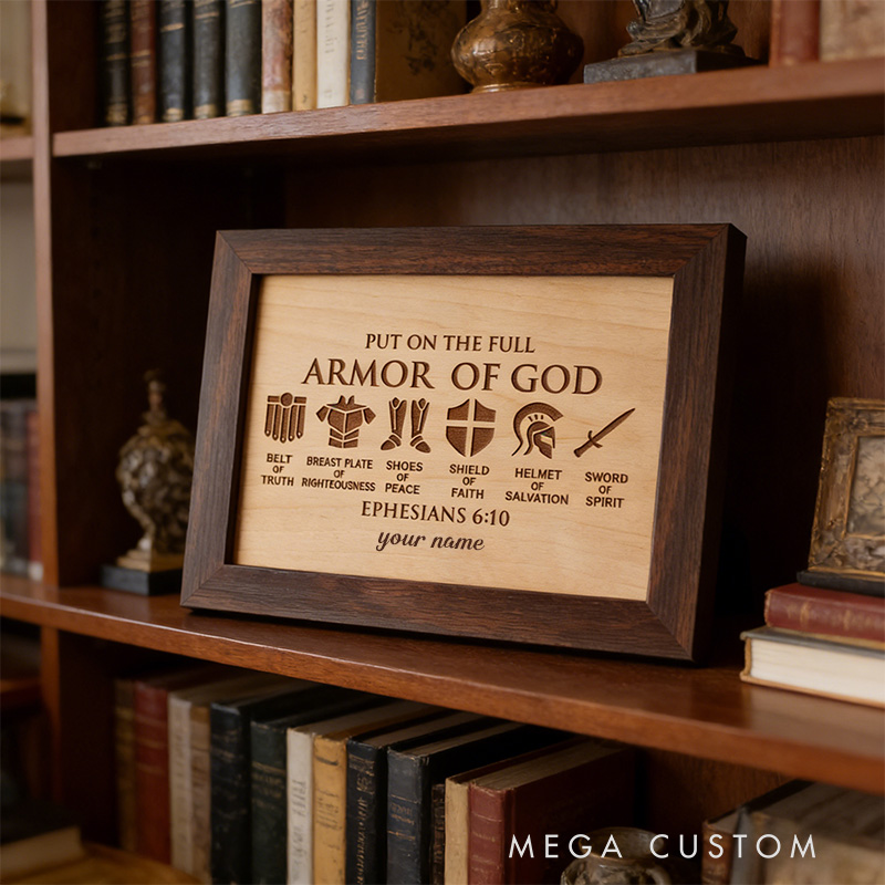 Personalized Full Armor of God Sign Decor with Custom Name Desktop Decor Birthday Religious Baptism Gift for Christian Family