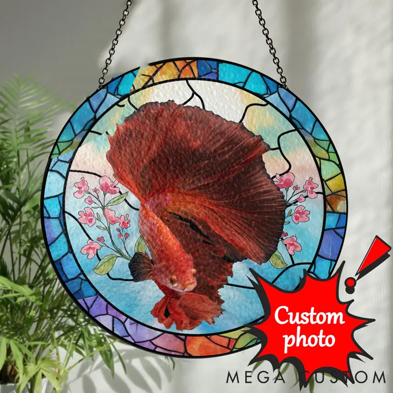 Personalized Pet Lover GoldFish Portrait Art Fish Gift for Fish Lovers Sun Catcher