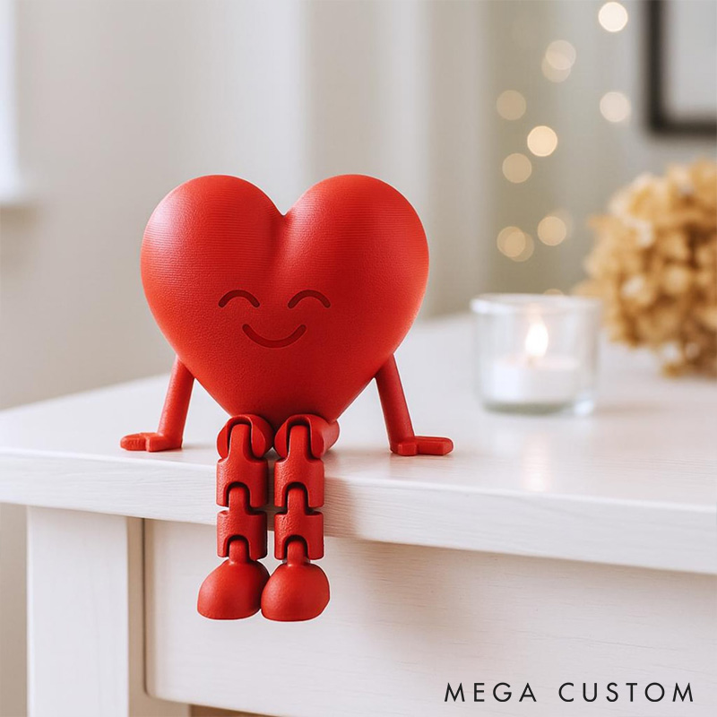 Personalized Valentine's Day Heart Decor with Dangling Legs Custom Couple 3D Printed Red Heart Table Sign with Text Valentine's Day Anniversary Gift