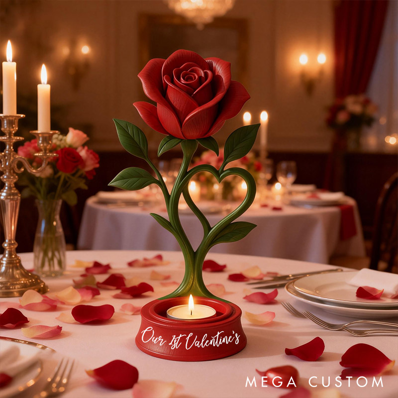 Personalized Romantic Rose Candle Holder Eternal Rose Gift Couple Valentines 3D Rose Candle Ring Holder Gift