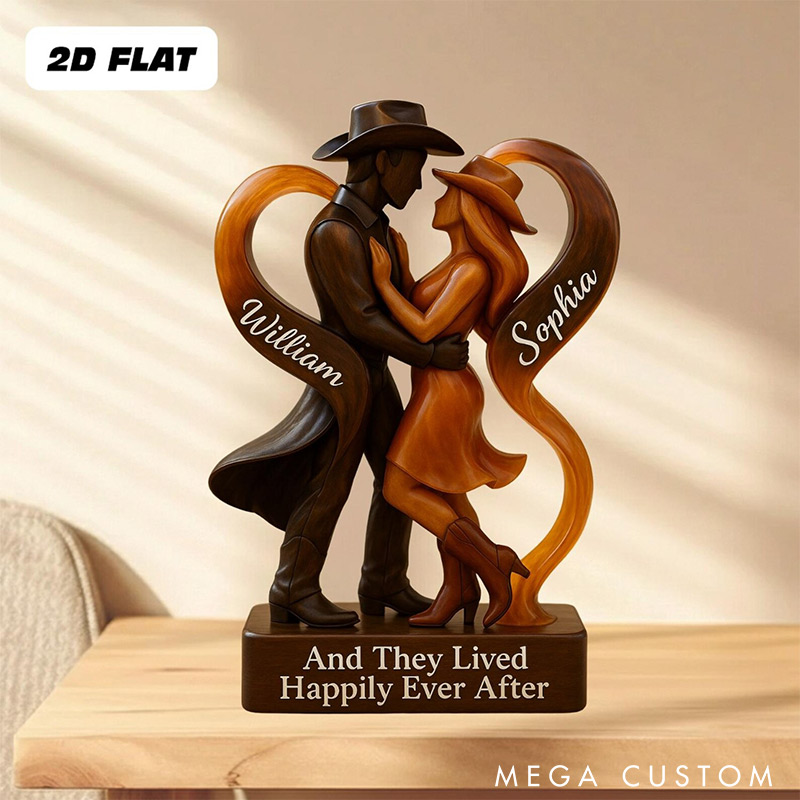Personalized Cowboy Cowgirl Couple Happily Ever After 2D Flat Acrylic Plaque Elegant Love Keepsake Valentines Gift for Wife Husband Anniversary Gift for Him Her