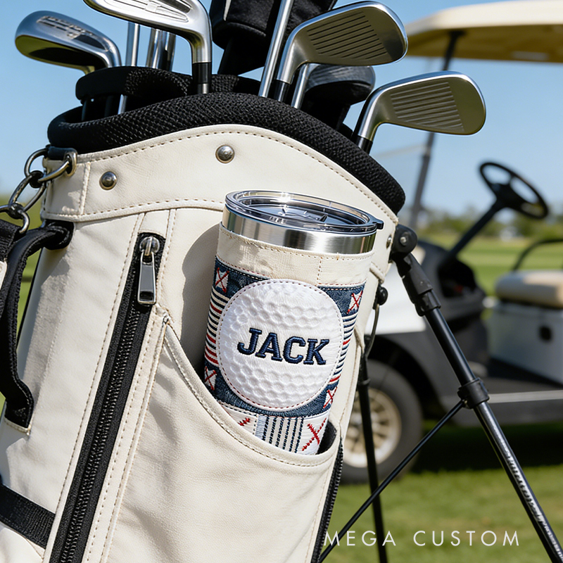 Personalized Golf Ball Embroidered Stainless Steel Tumbler – Custom Name Insulated Cup for Golf Enthusiasts