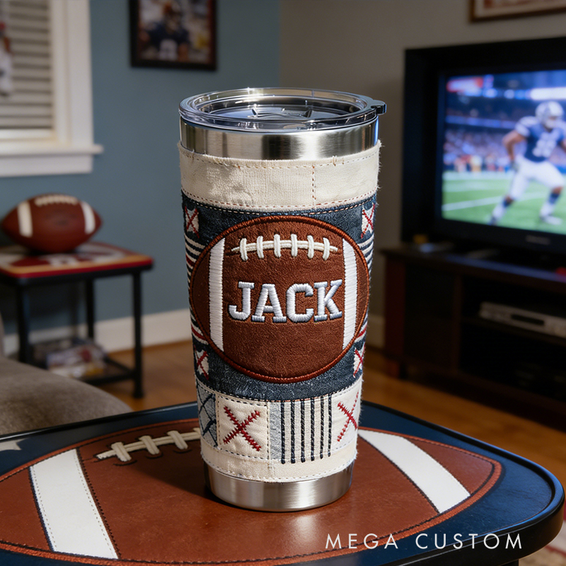 Personalized Custom Football Embroidered Insulated Tumbler – Personalized Stainless Steel Cup for Football Fans