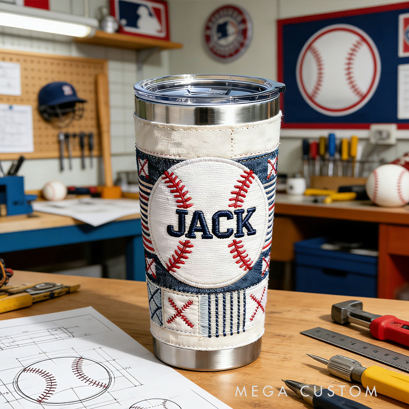 Personalized Baseball Embroidered Stainless Steel Tumbler – Insulated Cup for Baseball Fans