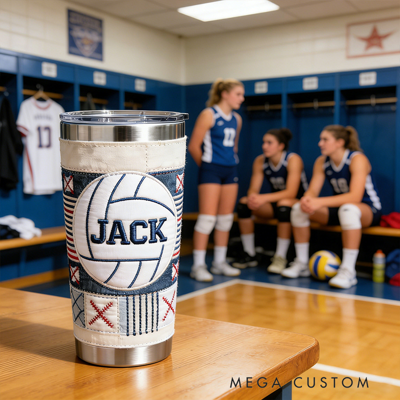 Personalized Volleyball Embroidered Stainless Steel Tumbler – Insulated Cup for Volleyball Enthusiasts