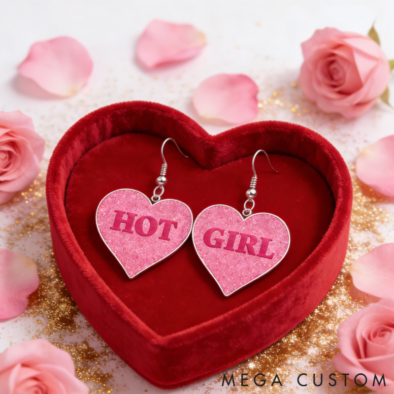 Personalized Heart Shaped Barbie Style Earrings Custom Name Holiday Gift for Her
