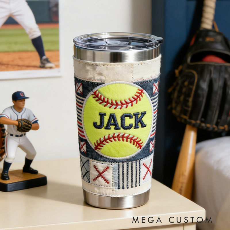 Personalized Softball Embroidered Stainless Steel Tumbler – Insulated Cup for Softball Players & Fans