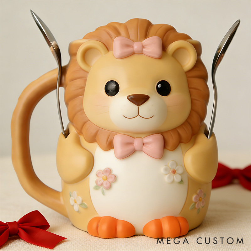 Personalized Cute Lion Couple Ice Cream Pint Holder 3D Printed with Spoon Slots & Snack Drawer Anniversary Gift Valentine's Day Gift for Him Her