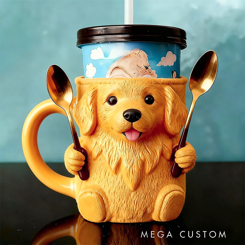 Personalized Golden Retriever Ice Cream Pint Holder 3D Printed with Spoon Slots & Snack Drawer for Pet Pet Lover For Dog Lover