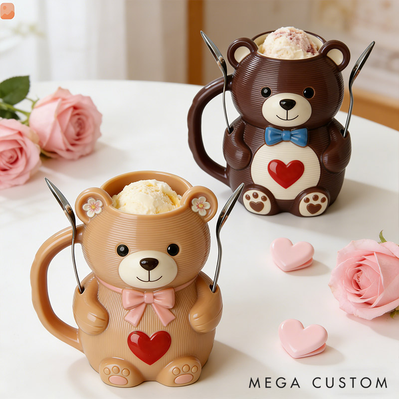 Personalized Teddy Bear Couple Ice Cream Pint Holder 3D Printed with Spoon Slots & Snack Drawer Anniversary Gift Valentine's Day Gift for Him Her