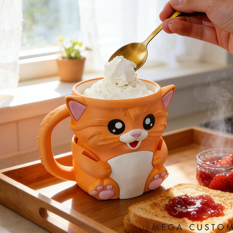 Personalized Cat Ice Cream Pint Holder 3D Printed with Spoon Slots & Snack Drawer for Pet Pet Lover For Dog Lover