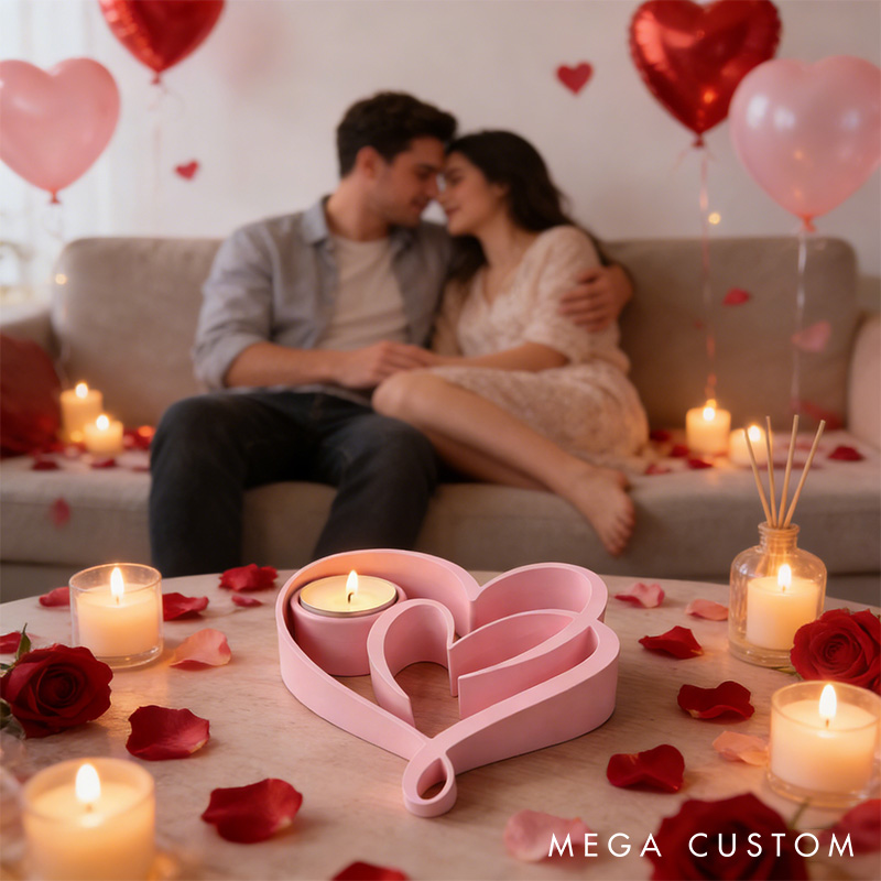 Personalized Heart Candle Holder 3D Printed Tealight Holder Couple Valentine's Day Modern Decorative Candle Decor 