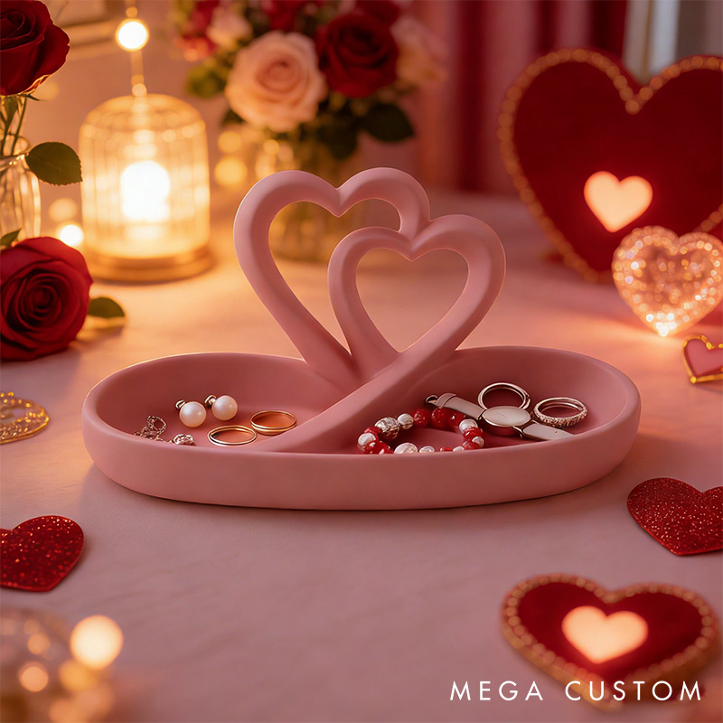 Personalized Heart-Shaped Jewelry Tray Custom 3D Printed Red Double Heart Jewelry Tray Infinity Hearts Jewelry Holder Valentines Day Decor