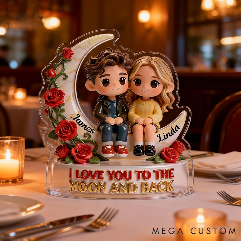Personalized Couple Custom Shaped Acrylic Plaque I Love You To The Moon And Back Custom 2D Flat Acrylic with Couple Photo Anniversary Gift