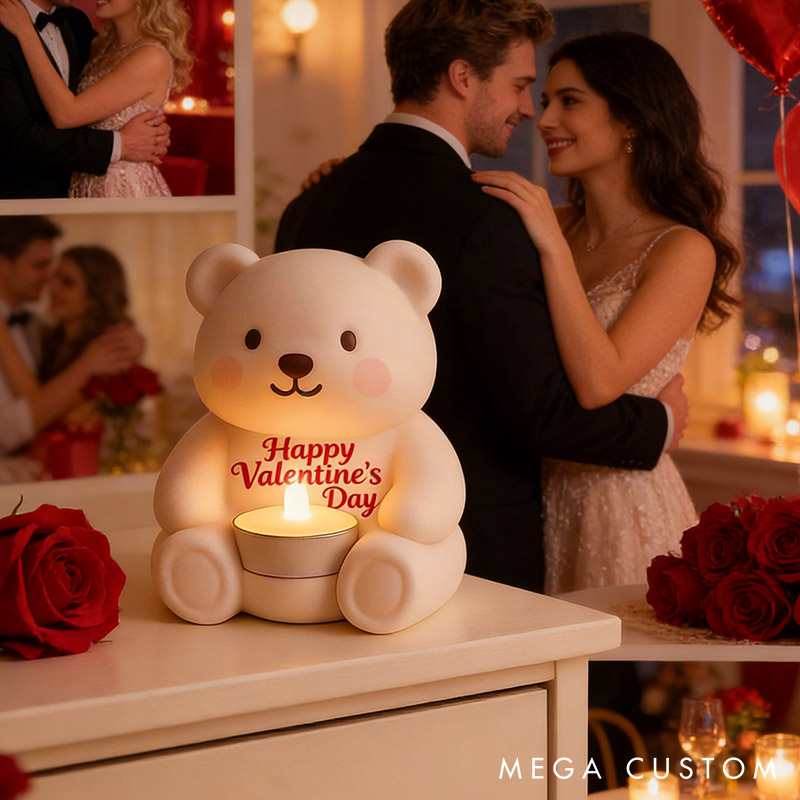 Personalized Bear Tealight Candle Holder Custom 3D Print Adorable Bear Candle Holder for Couple Happy Valentine’s Day Gift