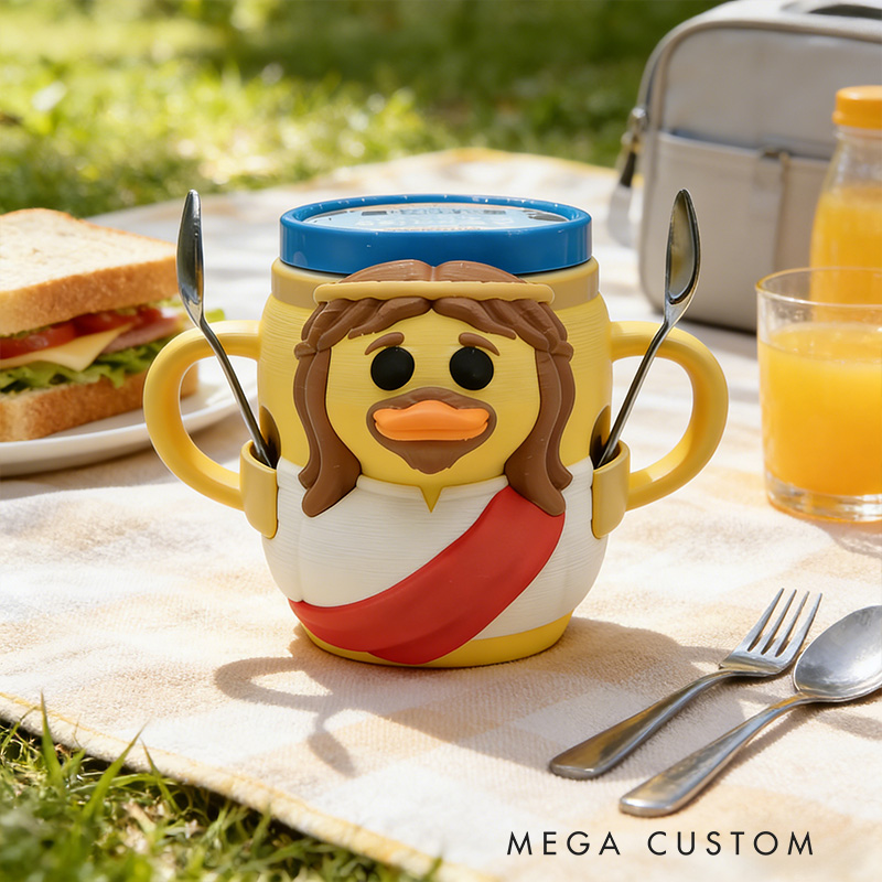 Personalized Jesus Duck Ice Cream Cozy Pint Holder 3D Printed with Spoon Slots Religious Gift for Jesus Lover Ice Cream Lover