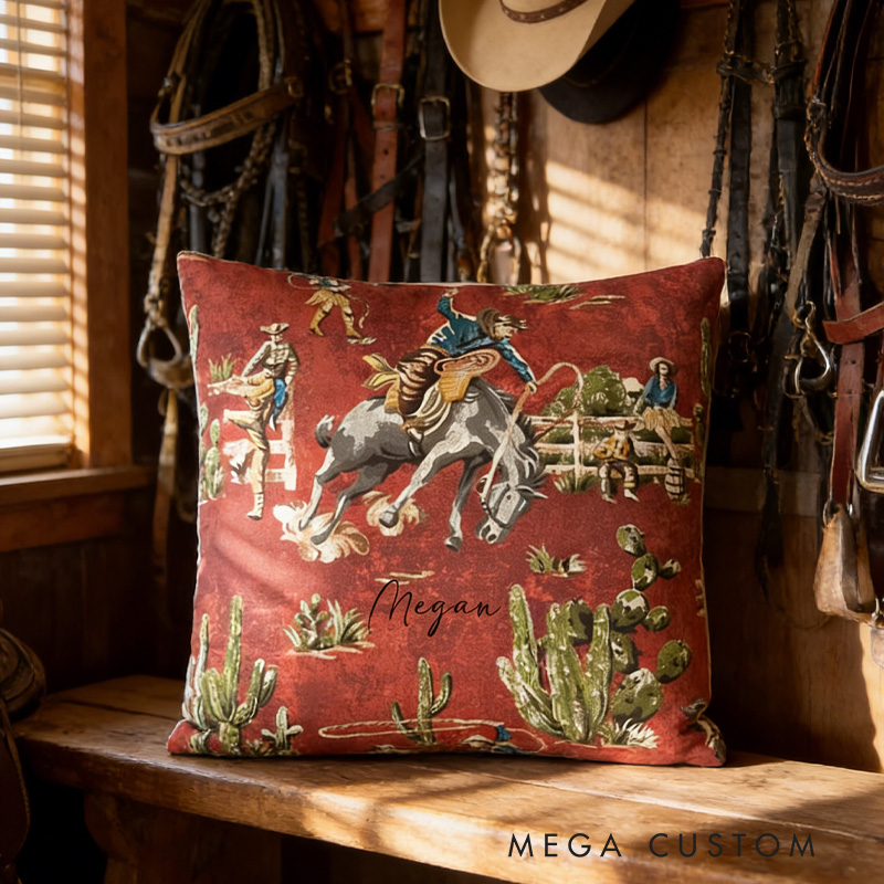 Personalized Equestrian Throw Pillow Personalized Equestrian Throw PillowWild West Cowboy Pillow Cover Vintage Cowboy for Riding Lovers Equestrian Lovers