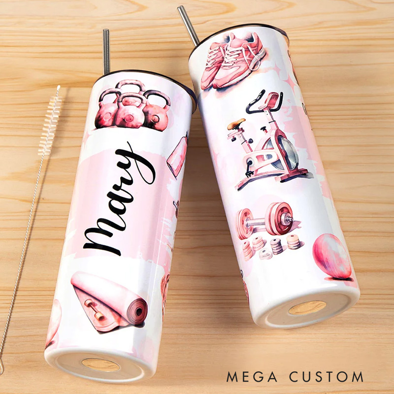 Personalized Watercolor Fitness Equipment Why You Started Skinny Tumbler with Lid Straw Motivational Birthday Gift for Workout Coach Gym Lover