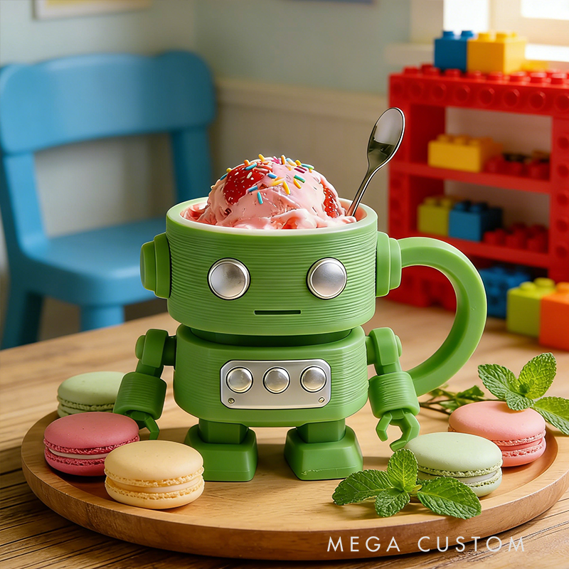 Personalized Robot Ice Cream Cup Holder 3D Printed Slot Heartwarming Children's Birthday Gift