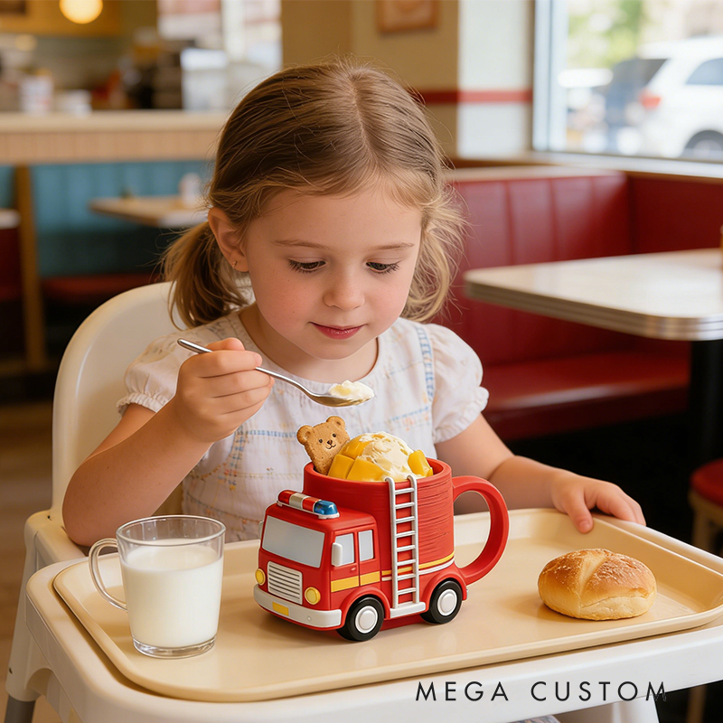 Personalized Fire Truck Ice Cream Cup Holder 3D Printed Slot Design Heartwarming Children's Birthday Gift