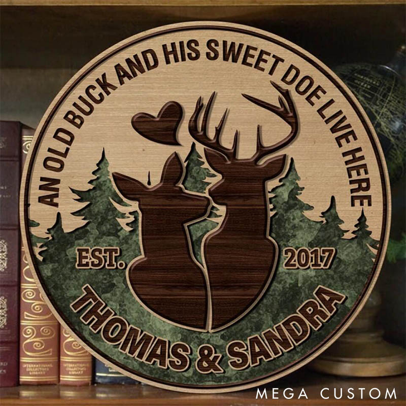 Personalized Deer Couple Wooden Sign An Old Buck and His Sweet Doe Couple Wooden Door Sign Anniversary Gift Valentine's