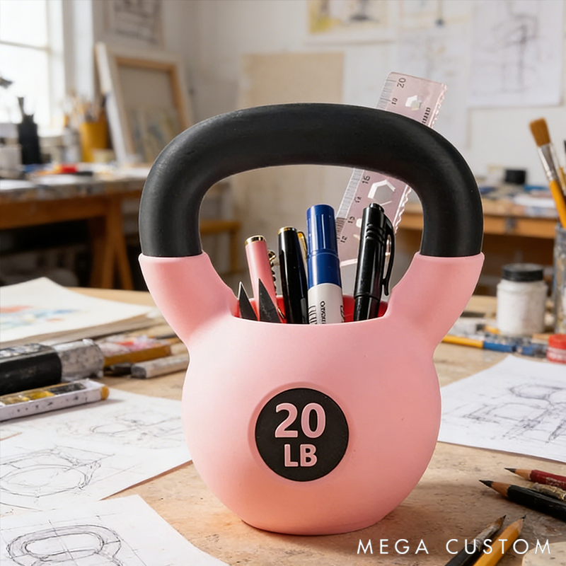 Personalized Text Kettlebell Pencil Holder 3D Printed Kettlebell Desk Organizer