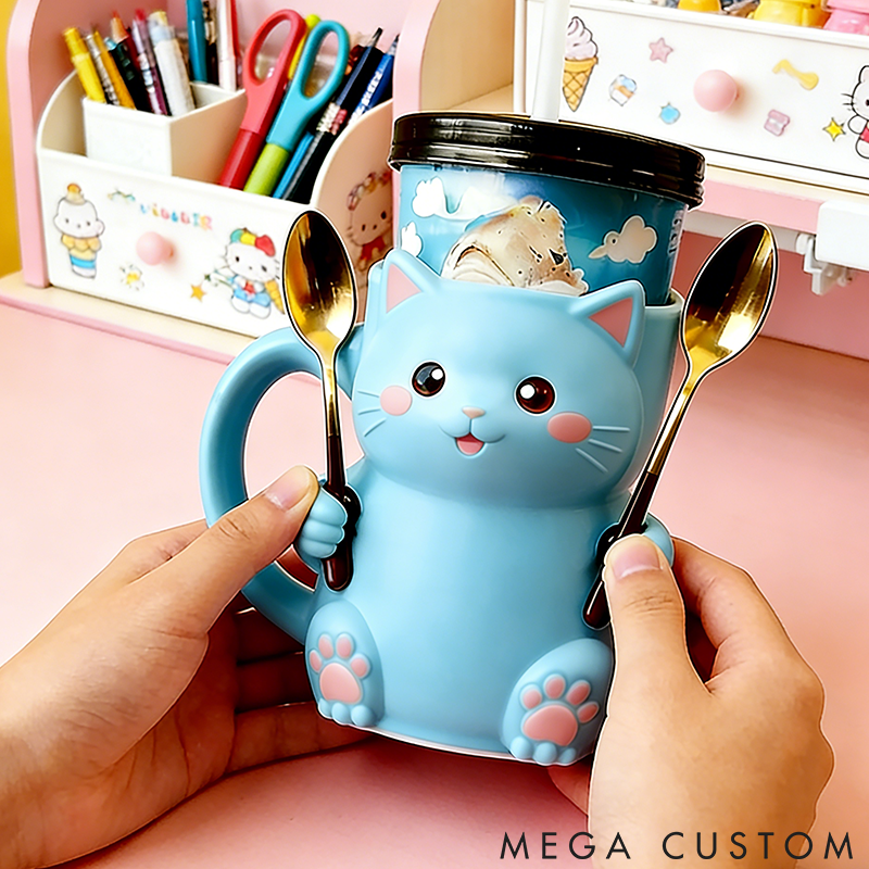 Personalized Cat Lover Cat Ice Cream Pint Holder 3D Printed with Spoon Slots & Snack Drawer for Pet Pet Lover for Cat Lover