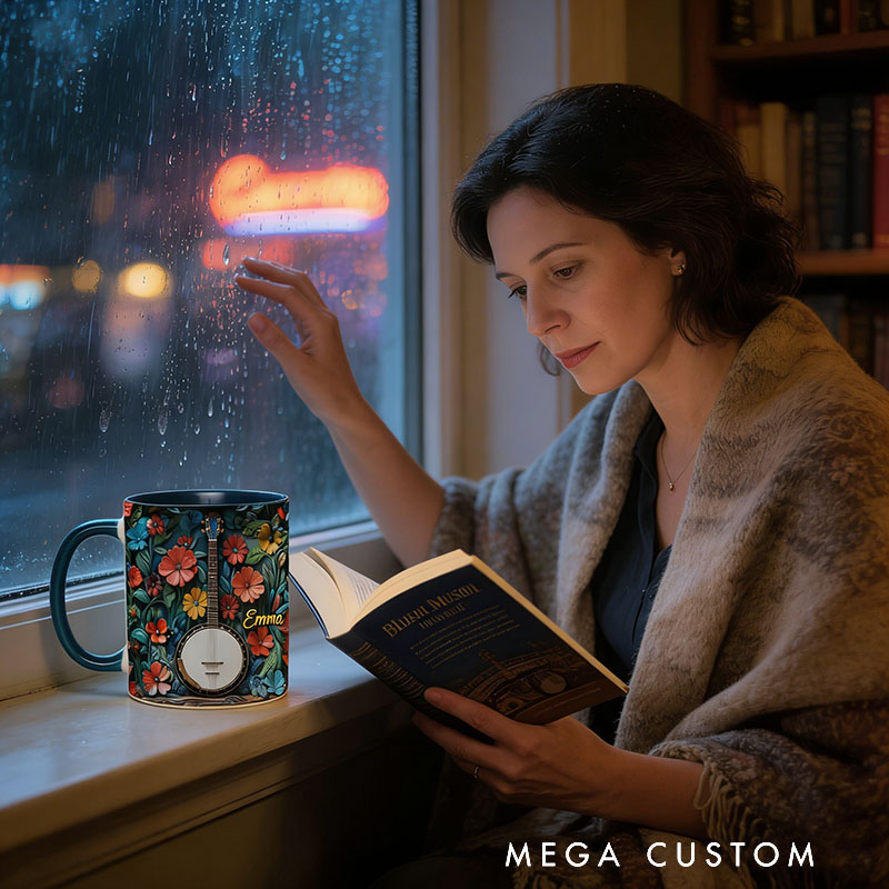 Personalized Banjo Mug Custom Name Gift for Her Music Lover Banjo Lover Present for Mother Wife Daugther Girlfriend