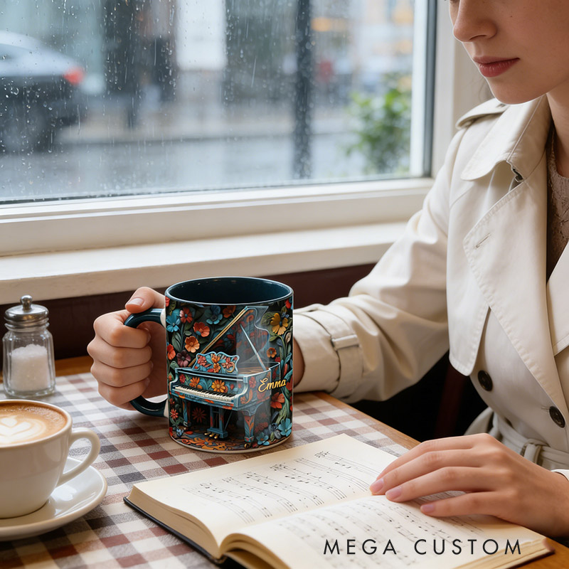 Personalized Piano Mug Custom Name Gift for Her Music Lover Piano Lover Present for Mother Wife Daugther Girlfriend