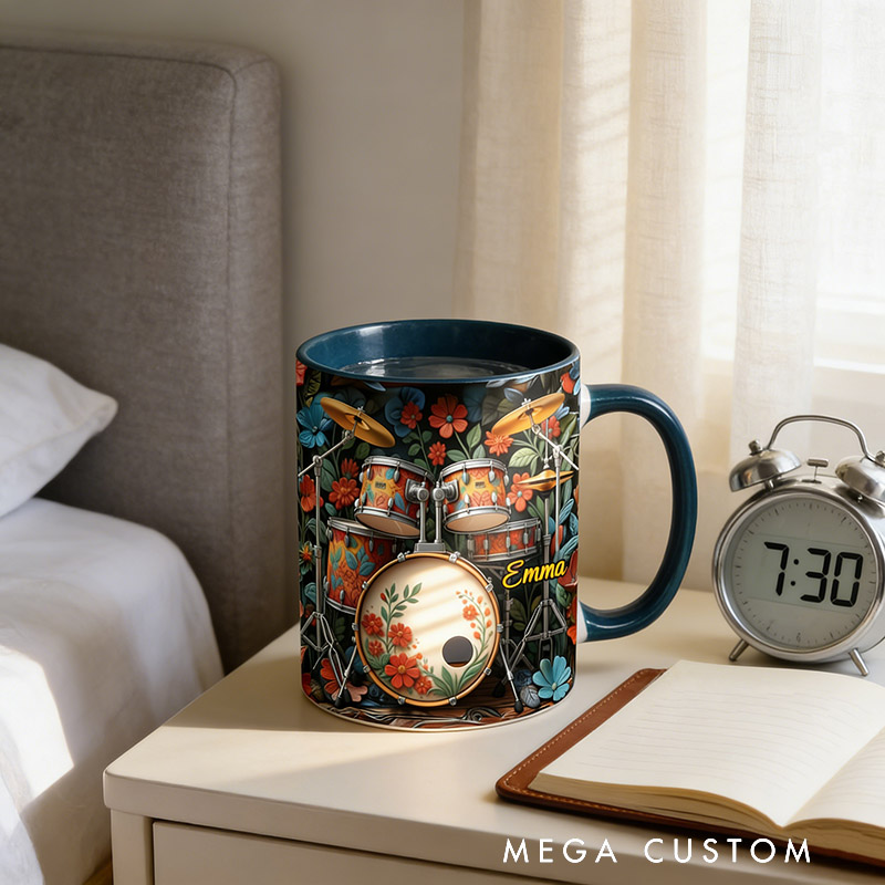 Personalized Drum Mug Custom Name Gift for Her Music Lover Drum Lover Present for Mother Wife Daugther Girlfriend