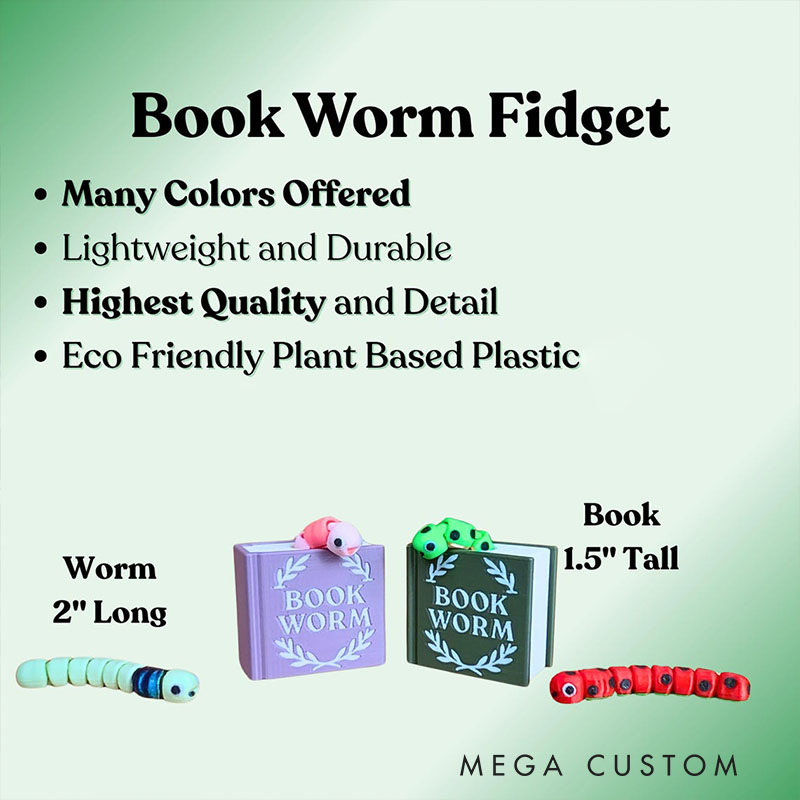 Bookworm Fidget Book Lover Gift for Her Booktok Bookish Decor Stocking Stuffer Teacher Gifts Library Gift Bookshelf Cute Worm