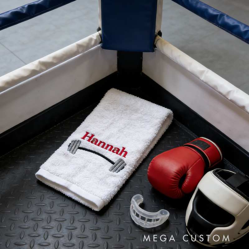 Personalized Barbell Gym Towel Embroidered Towel Hand Towel Workout Fitness Weightlifting Gift for Gym Lover
