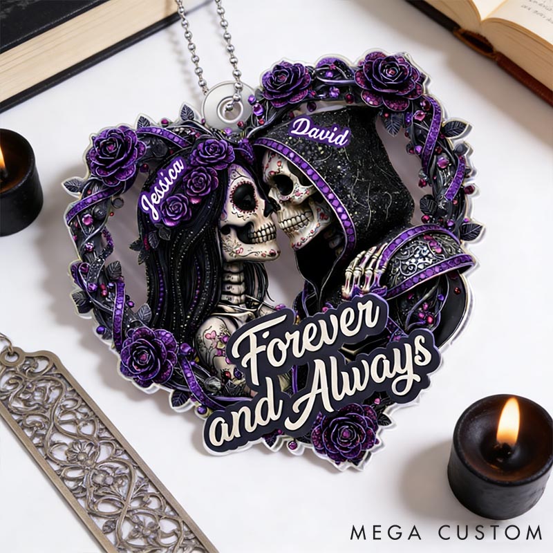 Personalized Skeleton Couple Forever and Always Acrylic Ornament Skull Couple Till Death Do Us Part Car Ornament Anniversary Gift Valentines Day Gift