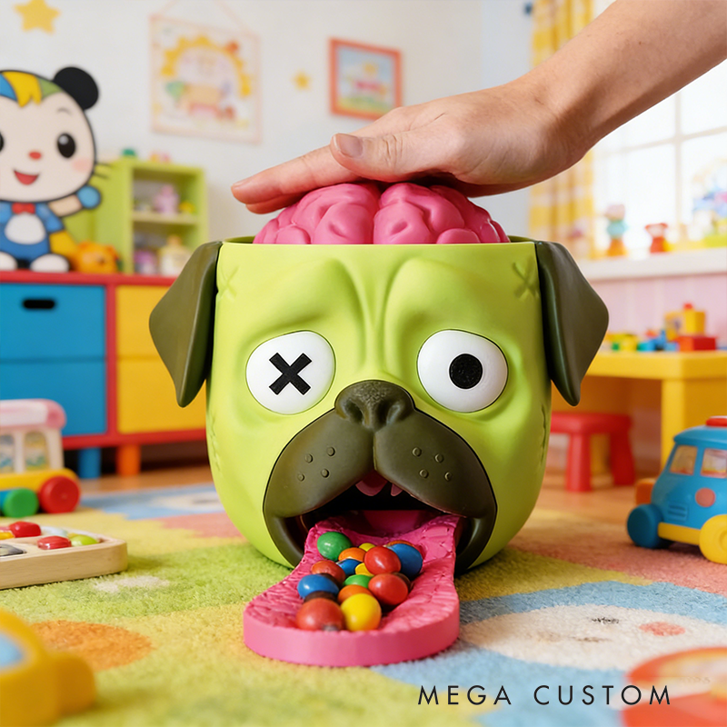 Novelty Zombie Pug Brain Candy Dispenser – Fun Kids Snack Holder with Interactive Pop-Up Design