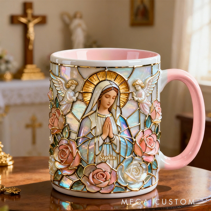 Personalized Believe Virgin Mary 11oz Ceramic Mug with Custom Name Religious 3D Coffee Mug Catholic Gift for Women