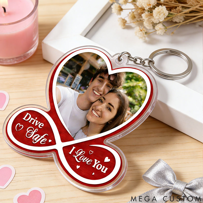 Personalized Couple Photo Portrait Keychain Custom Drive Safe I Love You Keychain from Your Own Picture Anniversary Valentines Day Gift for Him Her