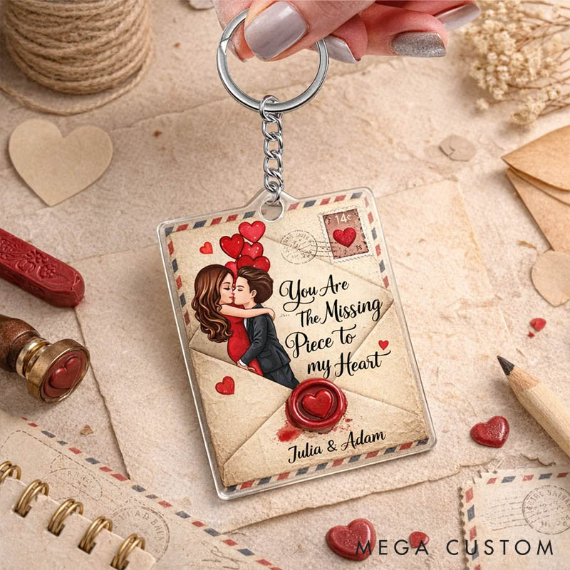 Personalized Romantic Couple Keychain You Are the Missing Piece to My Heart Custom Couple Gift Keyring Valentines Anniversary Gift