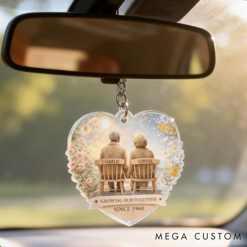 Personalized Heart-Shaped Couple Keychain Growing Old Together Elderly Valentine's Gift Couple Anniversary Keychain for Her Him