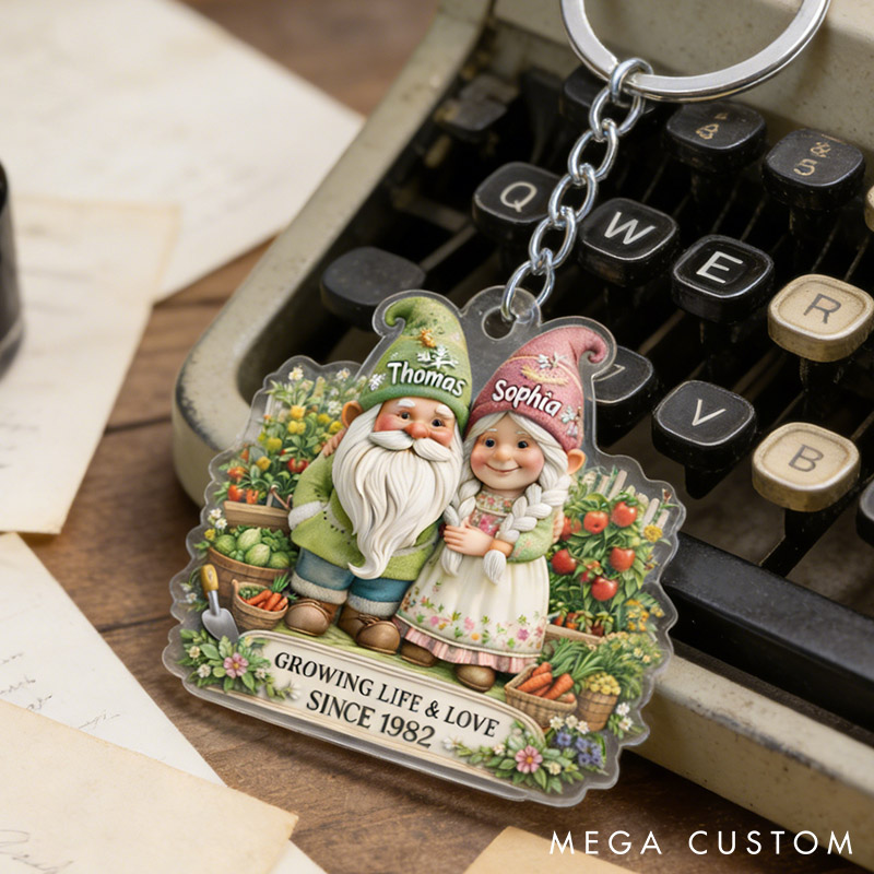 Personalized Couple Gnome Keychain Growing Old Together Couple Garden Keychain Anniversary Valentine's Gift Keychain for Her Him