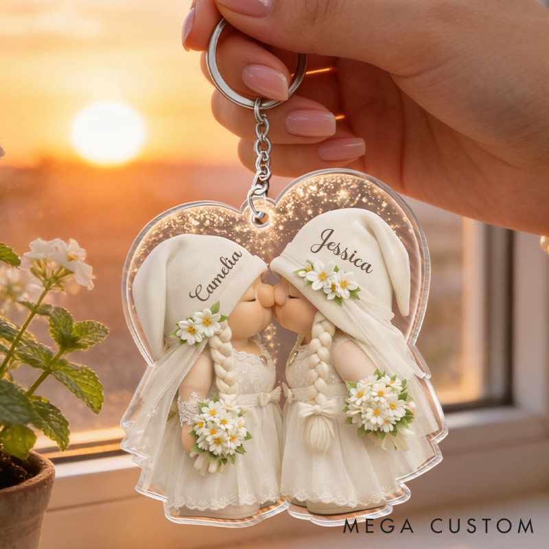 Personalized Gnome Couple Keychain Kiss Couple Gnome Keyring Wedding Anniversary Gift for Him Her Valentine's