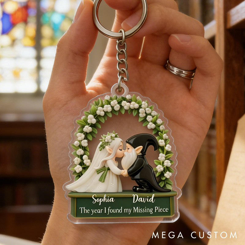 Personalized Gnome Wedding Keychain The Year I Found My Missing Piece Couple Anniversary Keychain Valentine's Gift