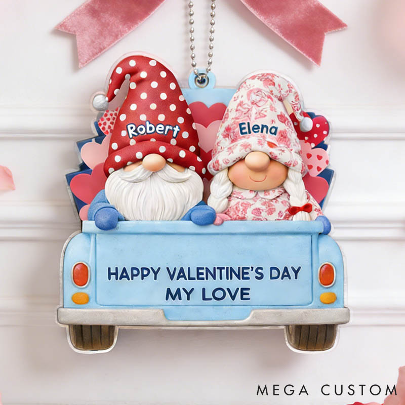 Personalized Gnome Couple Riding in a Car Acrylic Ornament Custom Independence Day Ornament St. Patrick’s Day Ornament Valentines Day Gift for Him Her