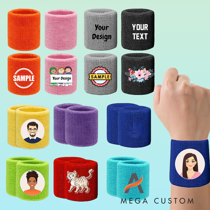 Personalized Custom Printed Sweat Wristbands Your Text Image Logo A Pair for Gym Lovers