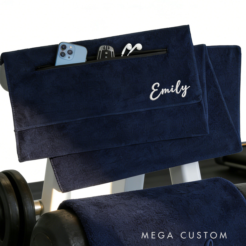 Personalized Gym Towel Embroidered Name Fitness Towel with Zipper Pocket Custom Sports Gift for Birthday for Gym Lovers